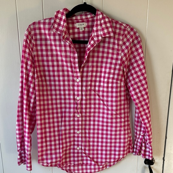J. Crew Tops - J. Crew Pink and White Plaid Shirt
